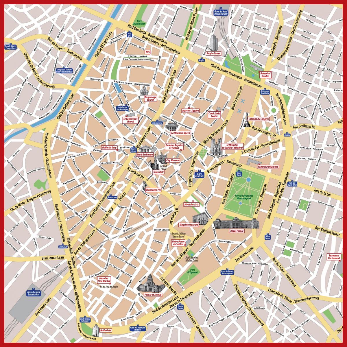 mappa del centro città di Bruxelles grand place
