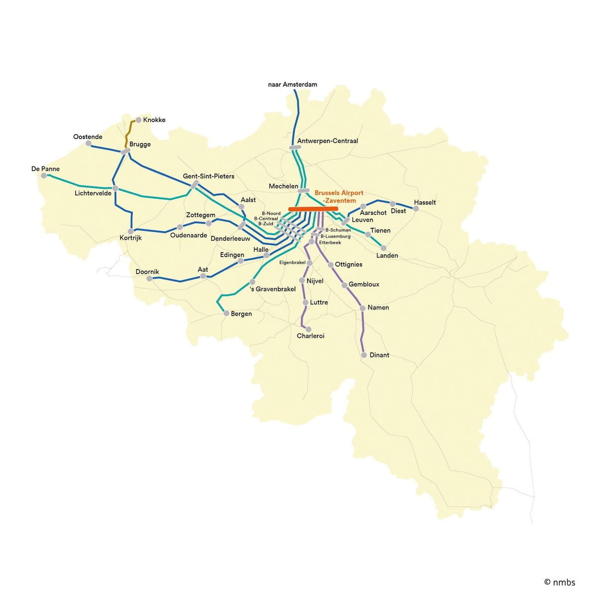 Bruxelles mappa del treno aeroporto